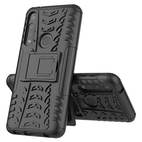 Funda Bumper Silicona y Plastico Mate Carcasa con Soporte para Motorola Moto G Power Negro