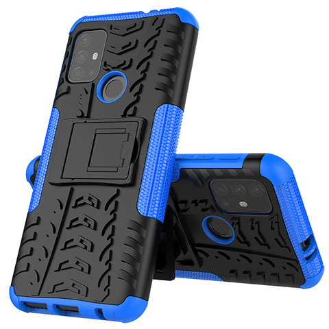 Funda Bumper Silicona y Plastico Mate Carcasa con Soporte para Motorola Moto G10 Power Azul