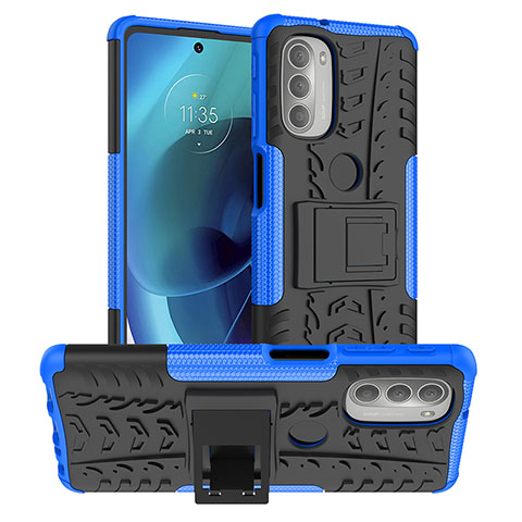 Funda Bumper Silicona y Plastico Mate Carcasa con Soporte para Motorola Moto G51 5G Azul
