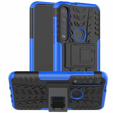 Funda Bumper Silicona y Plastico Mate Carcasa con Soporte para Motorola Moto G8 Plus Azul