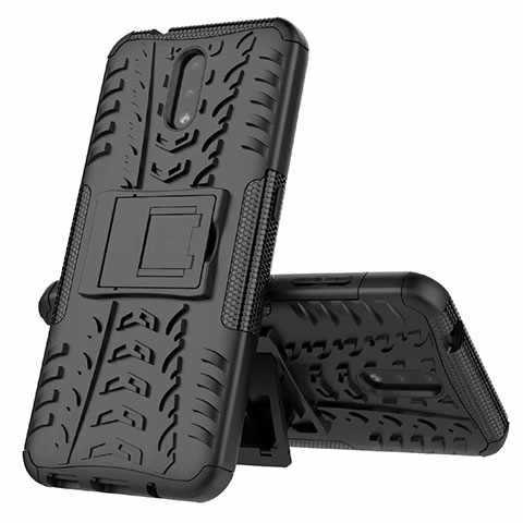 Funda Bumper Silicona y Plastico Mate Carcasa con Soporte para Nokia 2.3 Negro