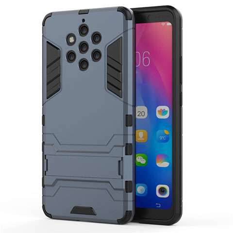 Funda Bumper Silicona y Plastico Mate Carcasa con Soporte para Nokia 9 PureView Azul