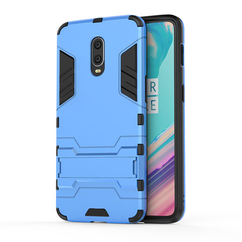 Funda Bumper Silicona y Plastico Mate Carcasa con Soporte para OnePlus 7 Azul Cielo