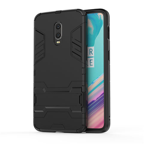 Funda Bumper Silicona y Plastico Mate Carcasa con Soporte para OnePlus 7 Negro