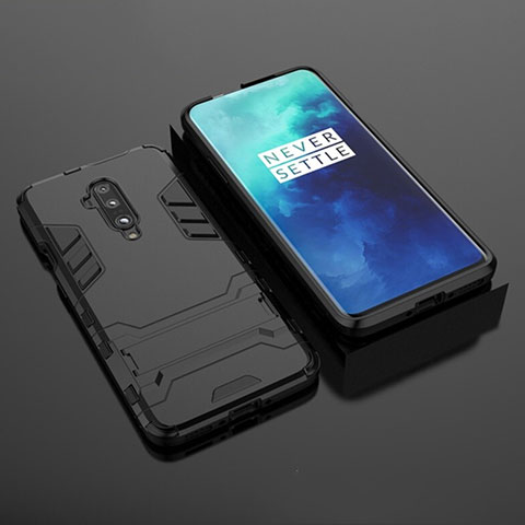 Funda Bumper Silicona y Plastico Mate Carcasa con Soporte para OnePlus 7T Pro 5G Negro
