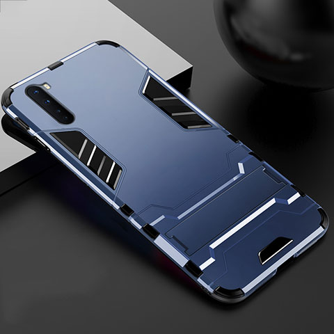 Funda Bumper Silicona y Plastico Mate Carcasa con Soporte para OnePlus Nord Azul