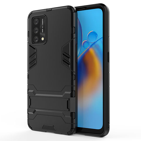 Funda Bumper Silicona y Plastico Mate Carcasa con Soporte para Oppo A74 4G Negro