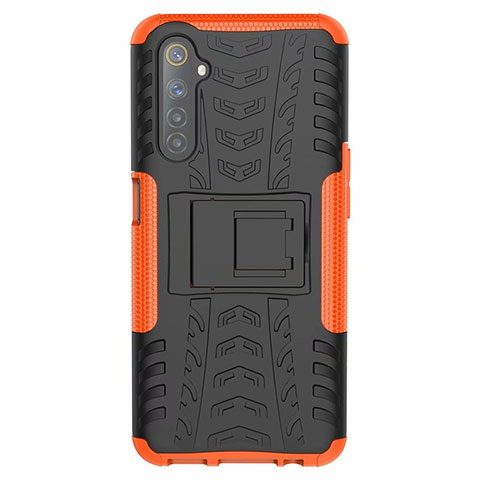 Funda Bumper Silicona y Plastico Mate Carcasa con Soporte para Realme 6 Naranja