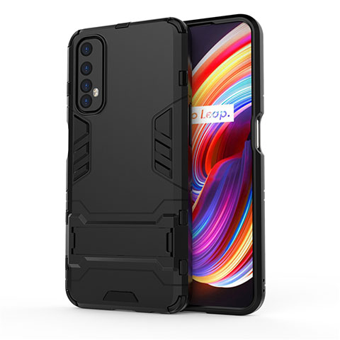 Funda Bumper Silicona y Plastico Mate Carcasa con Soporte para Realme Narzo 20 Pro Negro