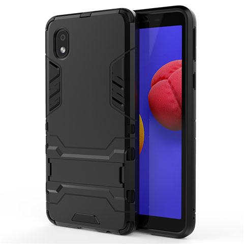 Funda Bumper Silicona y Plastico Mate Carcasa con Soporte para Samsung Galaxy A01 Core Negro