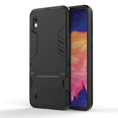 Funda Bumper Silicona y Plastico Mate Carcasa con Soporte para Samsung Galaxy A10 Negro