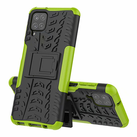 Funda Bumper Silicona y Plastico Mate Carcasa con Soporte para Samsung Galaxy A12 Nacho Verde