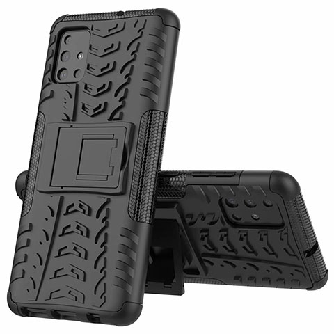 Funda Bumper Silicona y Plastico Mate Carcasa con Soporte para Samsung Galaxy A51 4G Negro