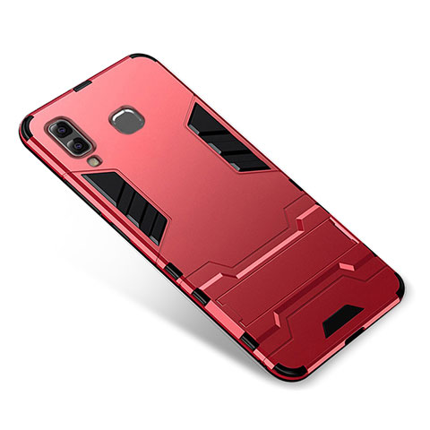 Funda Bumper Silicona y Plastico Mate Carcasa con Soporte para Samsung Galaxy A8 Star Rojo