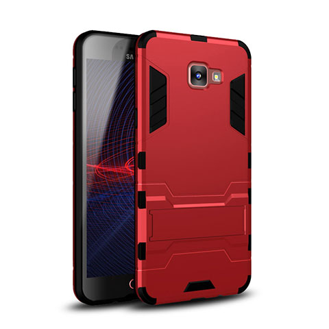 Funda Bumper Silicona y Plastico Mate Carcasa con Soporte para Samsung Galaxy A9 (2016) A9000 Rojo