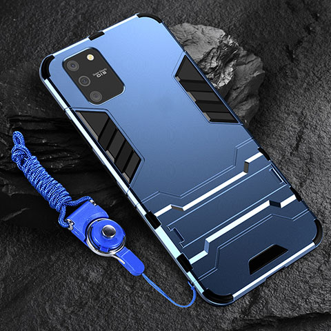 Funda Bumper Silicona y Plastico Mate Carcasa con Soporte para Samsung Galaxy A91 Azul