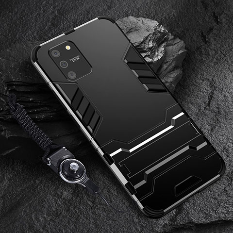 Funda Bumper Silicona y Plastico Mate Carcasa con Soporte para Samsung Galaxy A91 Negro