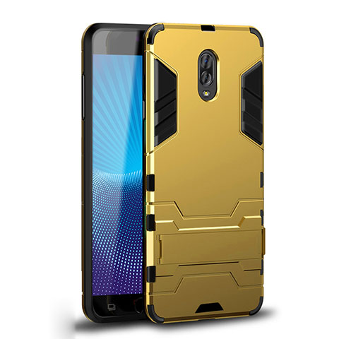 Funda Bumper Silicona y Plastico Mate Carcasa con Soporte para Samsung Galaxy C7 (2017) Oro