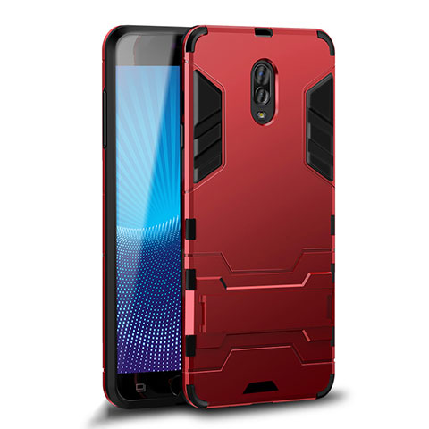 Funda Bumper Silicona y Plastico Mate Carcasa con Soporte para Samsung Galaxy J7 Plus Rojo