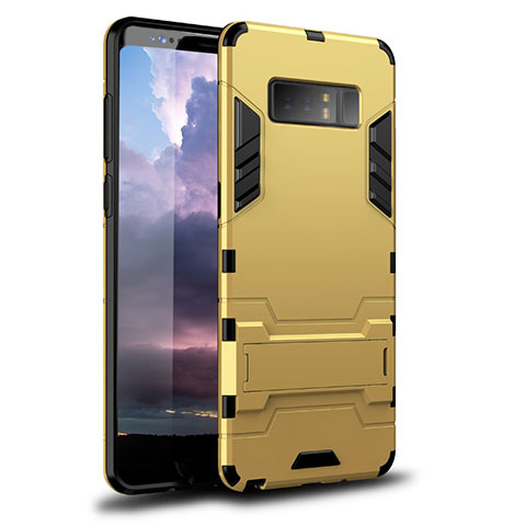 Funda Bumper Silicona y Plastico Mate Carcasa con Soporte para Samsung Galaxy Note 8 Duos N950F Oro