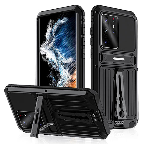 Funda Bumper Silicona y Plastico Mate Carcasa con Soporte para Samsung Galaxy S22 Ultra 5G Negro