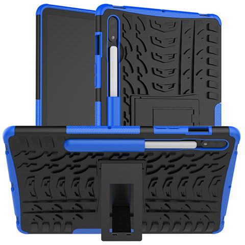 Funda Bumper Silicona y Plastico Mate Carcasa con Soporte para Samsung Galaxy Tab S7 4G 11 SM-T875 Azul