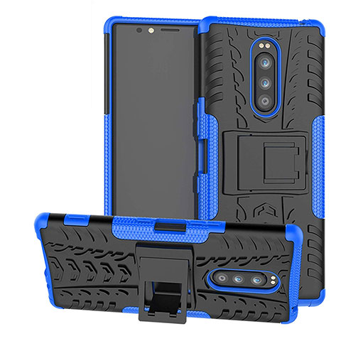 Funda Bumper Silicona y Plastico Mate Carcasa con Soporte para Sony Xperia 1 Azul