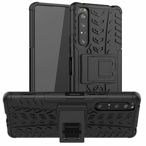 Funda Bumper Silicona y Plastico Mate Carcasa con Soporte para Sony Xperia 1 II Negro