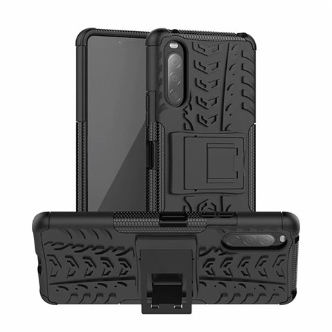 Funda Bumper Silicona y Plastico Mate Carcasa con Soporte para Sony Xperia 10 II Negro