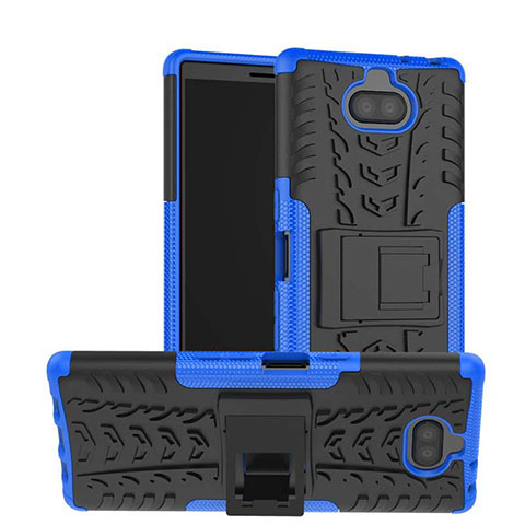 Funda Bumper Silicona y Plastico Mate Carcasa con Soporte para Sony Xperia 10 Plus Azul