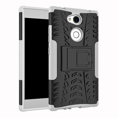 Funda Bumper Silicona y Plastico Mate Carcasa con Soporte para Sony Xperia L2 Blanco