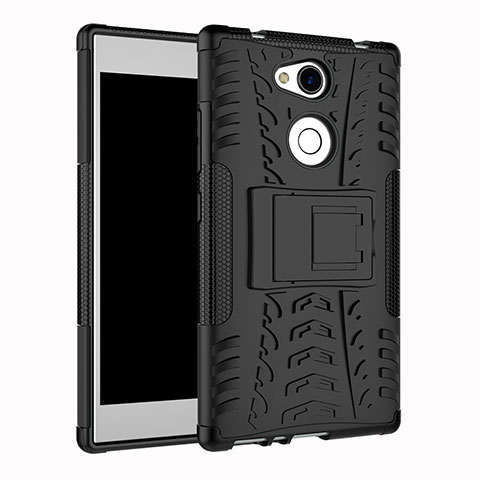 Funda Bumper Silicona y Plastico Mate Carcasa con Soporte para Sony Xperia L2 Negro