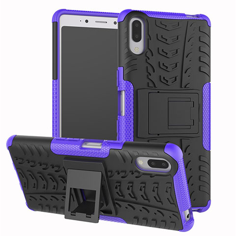 Funda Bumper Silicona y Plastico Mate Carcasa con Soporte para Sony Xperia L3 Morado