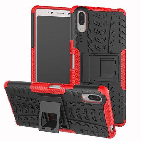 Funda Bumper Silicona y Plastico Mate Carcasa con Soporte para Sony Xperia L3 Rojo