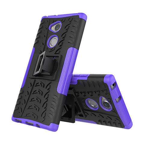 Funda Bumper Silicona y Plastico Mate Carcasa con Soporte para Sony Xperia XA2 Morado