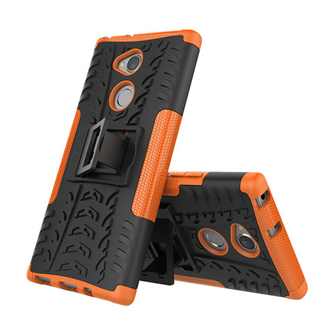 Funda Bumper Silicona y Plastico Mate Carcasa con Soporte para Sony Xperia XA2 Ultra Naranja