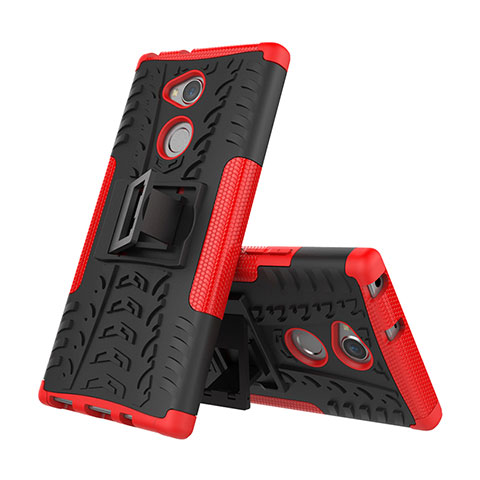 Funda Bumper Silicona y Plastico Mate Carcasa con Soporte para Sony Xperia XA2 Ultra Rojo