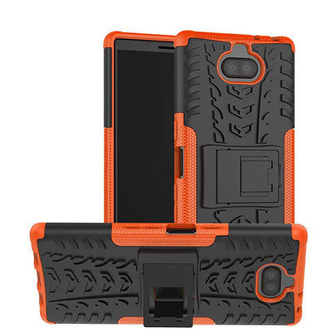 Funda Bumper Silicona y Plastico Mate Carcasa con Soporte para Sony Xperia XA3 Ultra Naranja