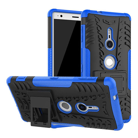 Funda Bumper Silicona y Plastico Mate Carcasa con Soporte para Sony Xperia XZ2 Azul