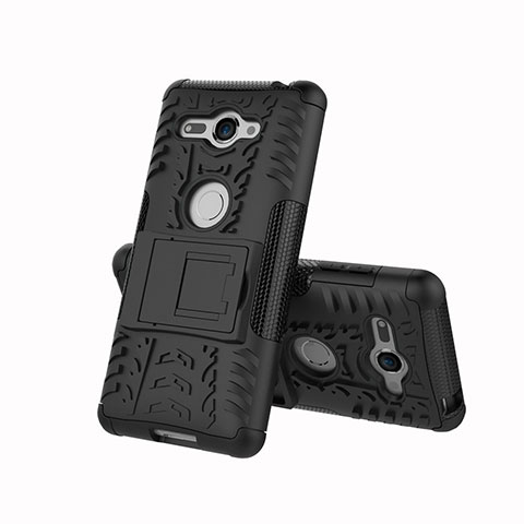 Funda Bumper Silicona y Plastico Mate Carcasa con Soporte para Sony Xperia XZ2 Compact Negro