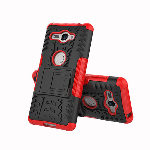 Funda Bumper Silicona y Plastico Mate Carcasa con Soporte para Sony Xperia XZ2 Compact Rojo