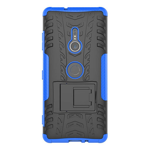 Funda Bumper Silicona y Plastico Mate Carcasa con Soporte para Sony Xperia XZ3 Azul