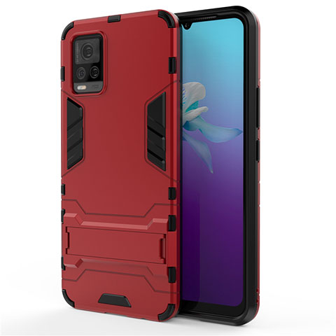 Funda Bumper Silicona y Plastico Mate Carcasa con Soporte para Vivo V20 Rojo