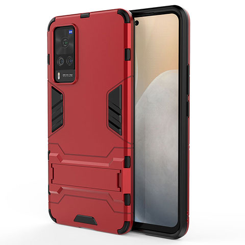 Funda Bumper Silicona y Plastico Mate Carcasa con Soporte para Vivo X60 Pro 5G Rojo