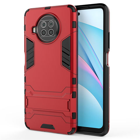 Funda Bumper Silicona y Plastico Mate Carcasa con Soporte para Xiaomi Mi 10T Lite 5G Rojo