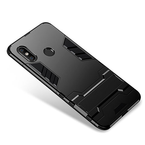 Funda Bumper Silicona y Plastico Mate Carcasa con Soporte para Xiaomi Mi 8 Negro