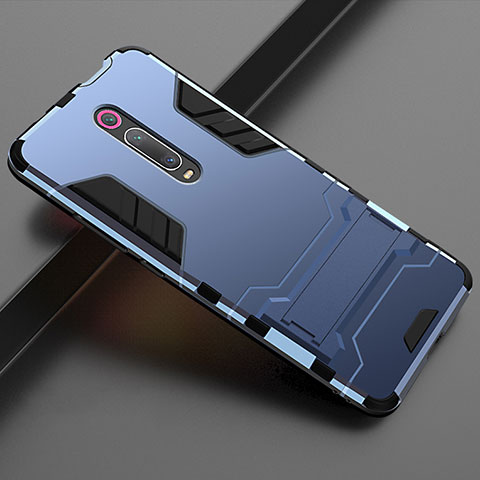 Funda Bumper Silicona y Plastico Mate Carcasa con Soporte para Xiaomi Mi 9T Pro Azul
