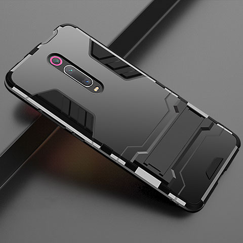 Funda Bumper Silicona y Plastico Mate Carcasa con Soporte para Xiaomi Mi 9T Pro Negro