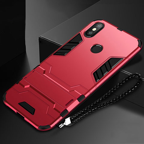 Funda Bumper Silicona y Plastico Mate Carcasa con Soporte para Xiaomi Mi Mix 3 Rojo
