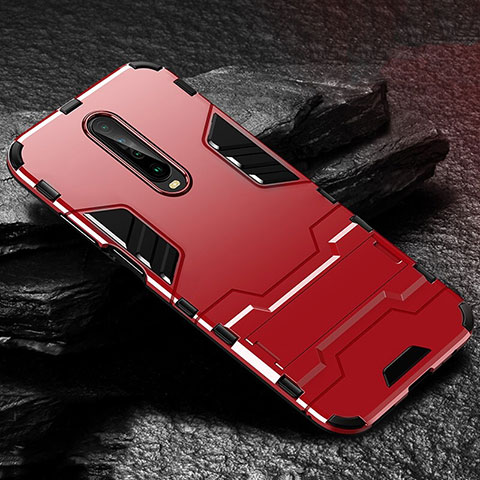 Funda Bumper Silicona y Plastico Mate Carcasa con Soporte para Xiaomi Redmi K30 5G Rojo